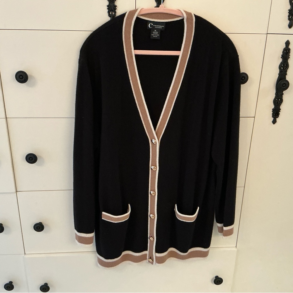 Bloomingdale's Cashmere Black and Tan Cardigan Sweater